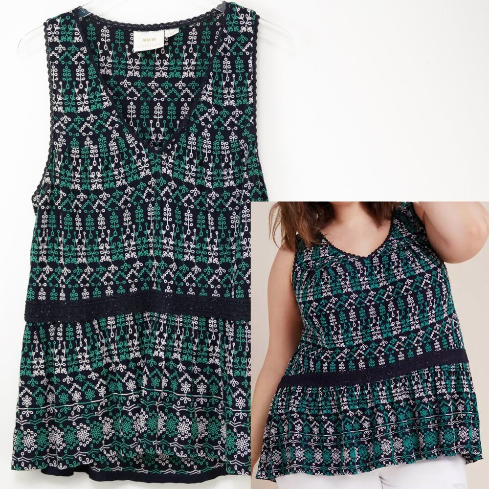 Anthropologie Maeve Anthropologie Maeve Cammie Top Embroidered Peplum Navy XL